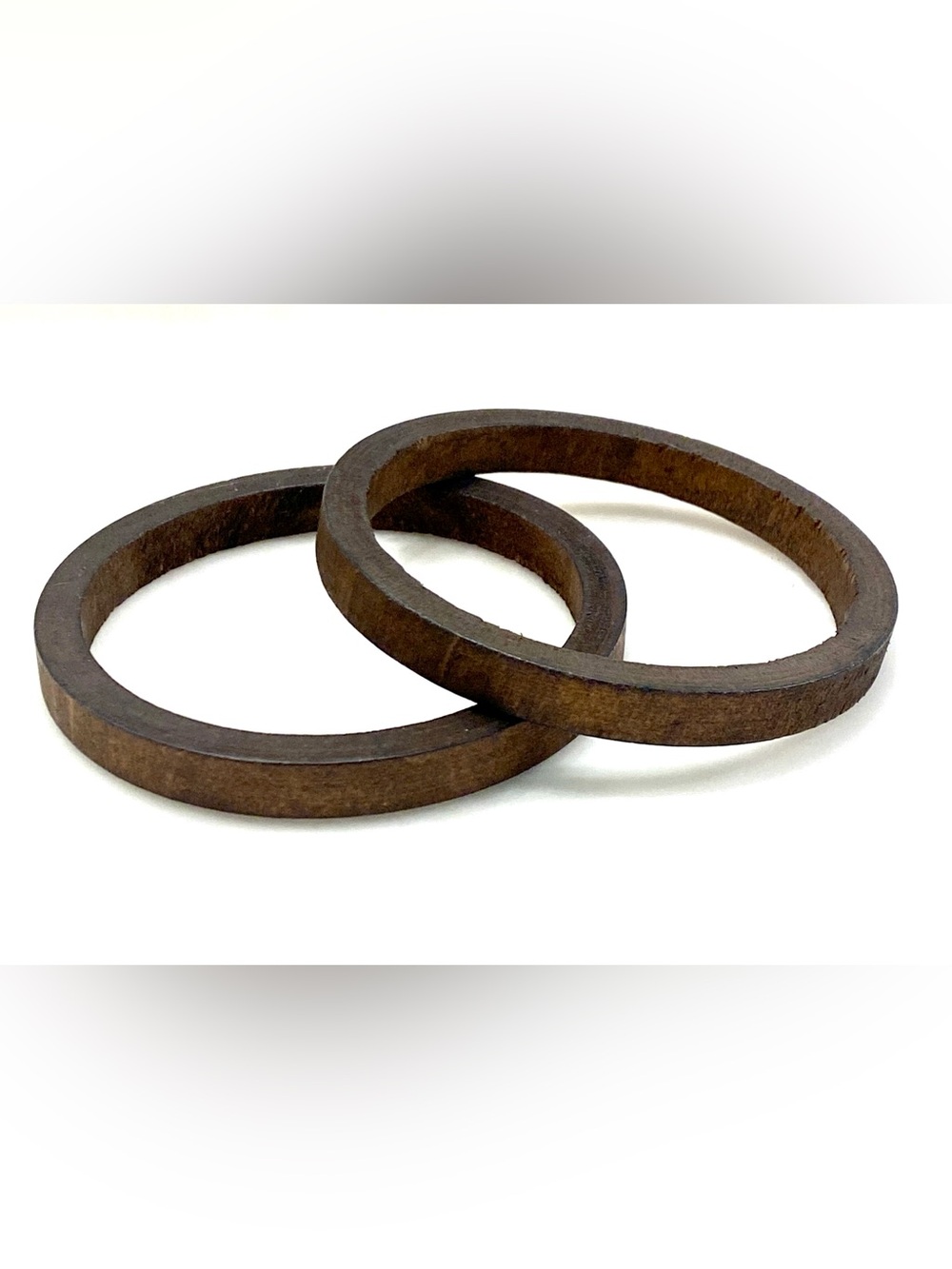 Vintage Handmade Wooden Bangle Set – Set of 2 Thin Brown Wood Stacking Bracelets